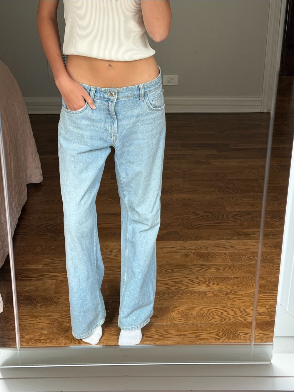 Bershka Light Blue Straight Leg Women's Jeans